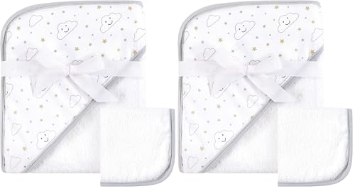Image of Hudson Baby Unisex Baby Cotton Hooded Towel and Washcloth, Gray Clouds, One Size (Pack of 2)