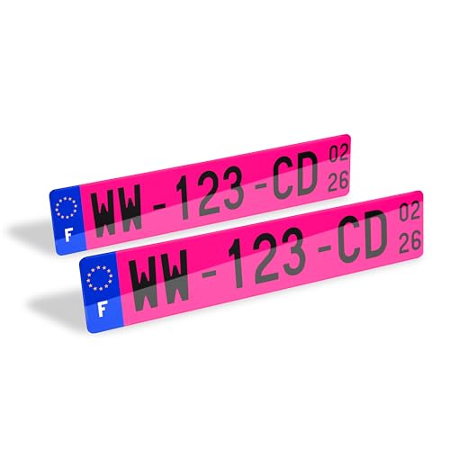 2 Plaques d'immatriculation Rose WW Voiture homologuée Extra Choc - SIV 52x11cm - Made in France - Plexi résistant aux intempéries et Anti UV pour Auto.