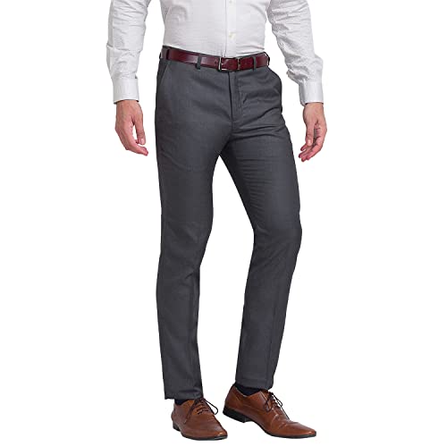 Image of Raymond Men's Slim Men's's PLEATLESS FIT Dark Grey Formal Trouser