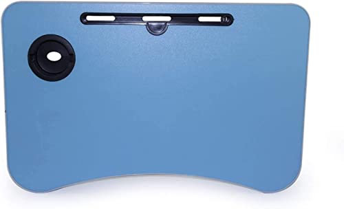 Image of AUNO Stylish Multi-Purpose Portable Laptop Table, Foldable Wooden Desk For Bed Tray, Laptop Table, Study Table With Mug Holder, Ergonomic, Non-Slip Legs, Breakfast In Bed Table (Blue), 20 Centimeters