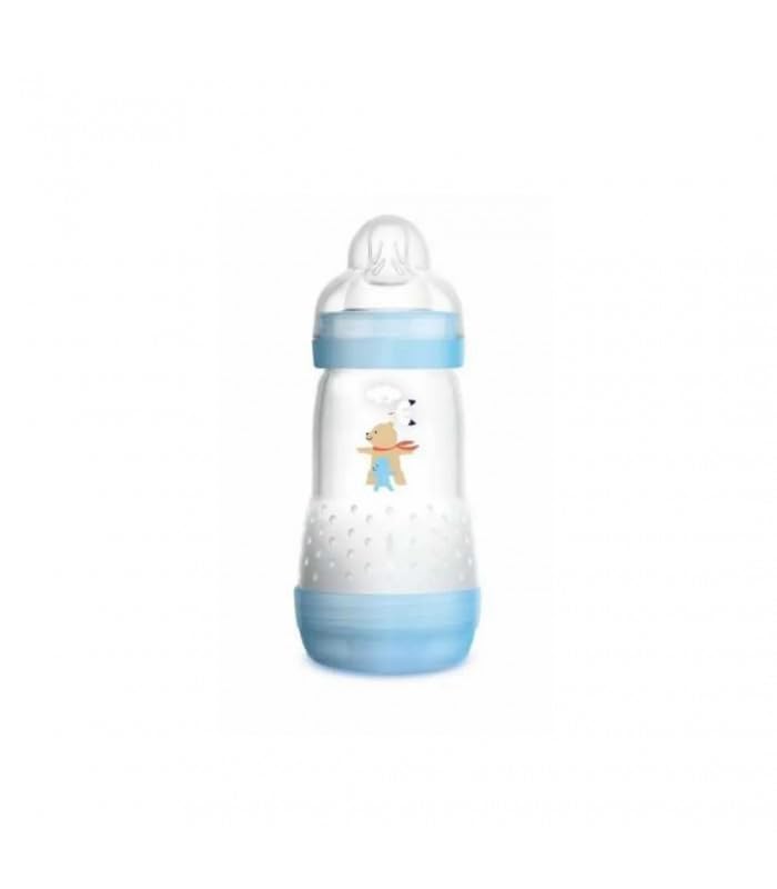 MAM Biberón Anticólicos, 2-4 Meses, 260ml, con Tetina 2 Flujo Medio de Silicona de Fácil Aceptación, Autoesterilizable y Fácil de Limpiar, MAM Easy Start Anti-Colic, Azul Brillante, Pack de 1ud