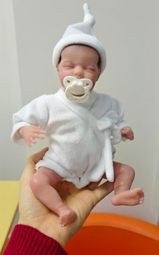 Wisfancy Mini Reborn Baby Puppen 10 Zoll Miniatur Reborn Junge Realistisch Schlafend Wiedergeburt Spielzeug Lebensecht Neugeborenes Baby Vinyl Weicher Körper Real Touch Baby Sammlerpuppe – Bild 7