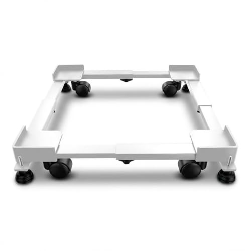 Image of Hipkoo Washing Machine Trolley for Fully and Semi Automatic, Front or Top Load, Fridge and Dishwasher Stand, Adjustable Metal and Wheels, Capacity 170Kg, White (Min:16.5 inchx19.5 inch, Max: 25.5 inchx32 inch)