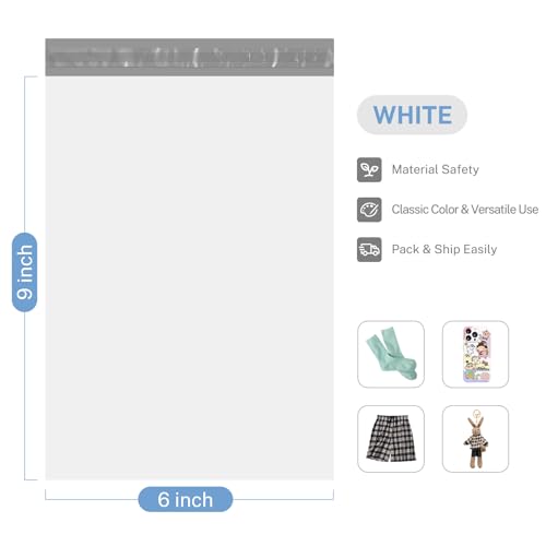 Image of Metronic Poly Mailers 6x9 inch 1000Pcs White Small Shipping Bags for Business | Self-Seal Mailing Bags Bulk Waterproof and Tear-Resistant Mailers Poly Bags Postal Bags for Packaging Clothes, Apparel