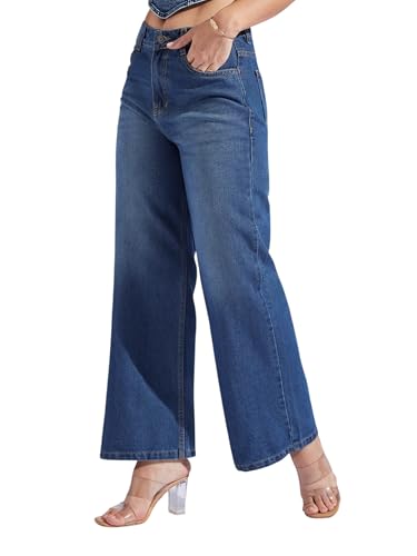 Image of Miss Chase Women's Wide-Leg High-Rise Regular-Length Stretchable Shaping Denim Jeans