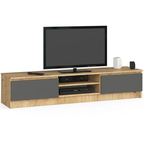 AKORD Meuble TV K-160 | Classique Meuble Télé | Banc TV | Moderne Meuble Television | H33 x L160 x P40 cm, Poids 30 kg | Couleur: Chêne Artisan/Gris Graphite