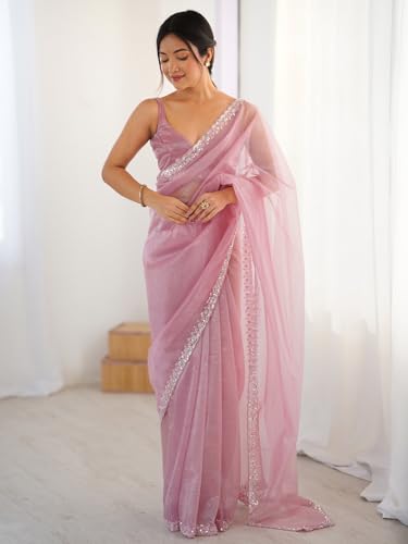 Image of AKHILAM Women's Net Embellished Saree With Unstitched Blouse Piece (AARYAN17101 KR Parent)