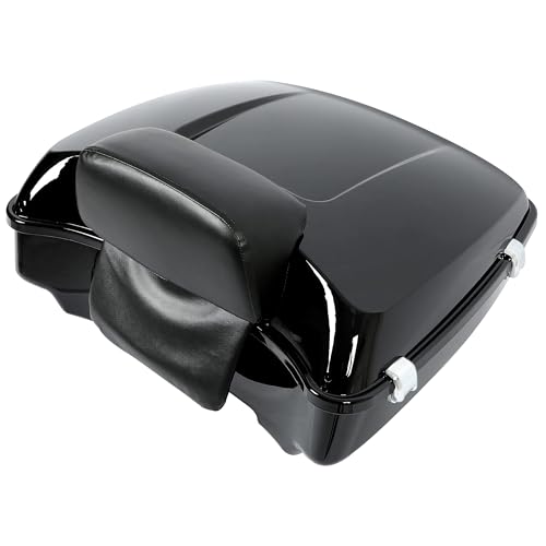 Image of ECOTRIC Chopped Luggage Trunk W /Pad Compatible with 2014-2024 Harley Touring Road King Road Glide Street Glide Electra Glide Tail Box Trunk with Backrest