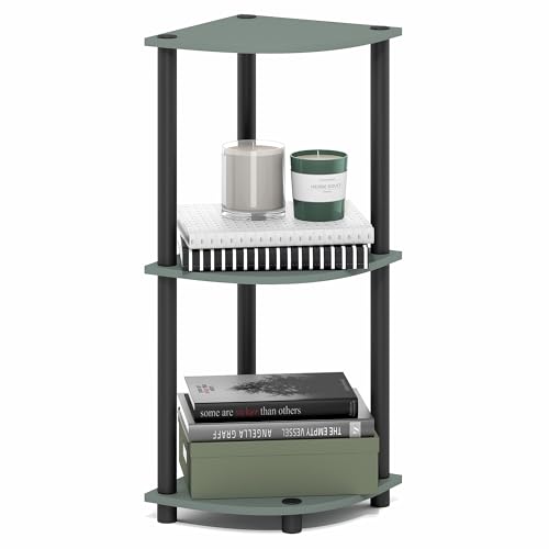 Image of Furinno Turn-N-Tube Toolless Assembly 3-Tier Storage Shelves, Sage Green | Green Corner Shelf, Open Storage Book Shelf, for Organization and Storage, Living Room, Home Office, Bedroom