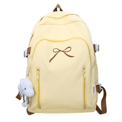 JIABAOZ Mochila Escolar Niña, Mochila Kawaii con Lazos para Mujer, Gran Capacidad con Colgante, Mochilas Casual Estilo Japonés Preppy, Adolescentes de 10 a 18 años Viaje y Uso (Yellow)