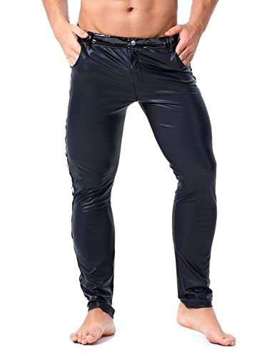 Men`s Gothic Rock Stretchy Faux Leather Skinny Pants Party Trousers Leggings