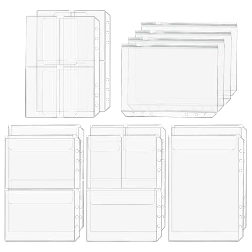 Premium Clear Binder Zipper Folders - 12PCS A5 Size 6 Holes Binder Inserts, Document Filing Bags for 6-Ring Notebook Loose Leaf Bags