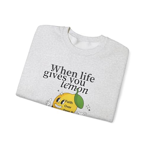 Christian Sweatshirt Faith Over Fear Pullover | Inspirational Lemon Graphic Crewneck | Positive Bible Quote For Gift3