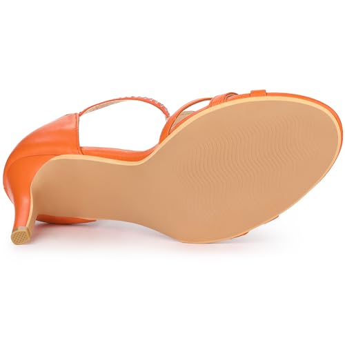 Allegra K Allegra K Women's Rhinestone Ankle Strap Open Toe Stiletto Heels Orange Sandals 6 M US