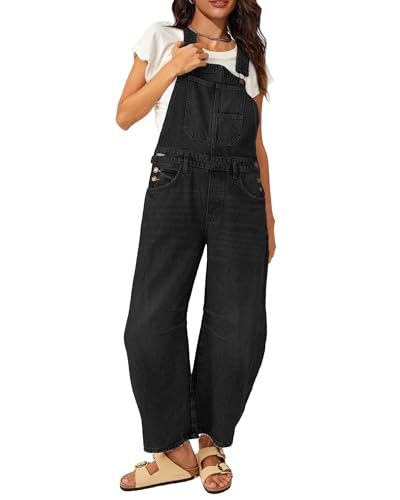 Barrel Overalls Jumpsuits for Women Casual Loose Baggy Jeans Pants Sleeveless Bib Jumpers with Pockets
