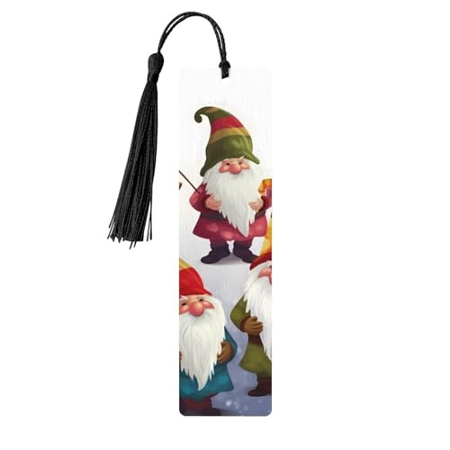 Xmas Funny Gnomes 木製しおり タッセルペンダント付き ユニーク ハンドメイド 木製 しおり ギフト クラフト ブックマーカー 本好き向け ページマーカー オーナメント 誕生日プレゼントに最適