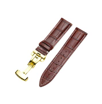 Image of 18mm 19mm 20mm 21mm 22mm 23mm 24mm Genuine Leather Butterfly Deployment Clasp Buckle Watch Band Strap Black Dark Brown TAN Blue Rose Black Gold White