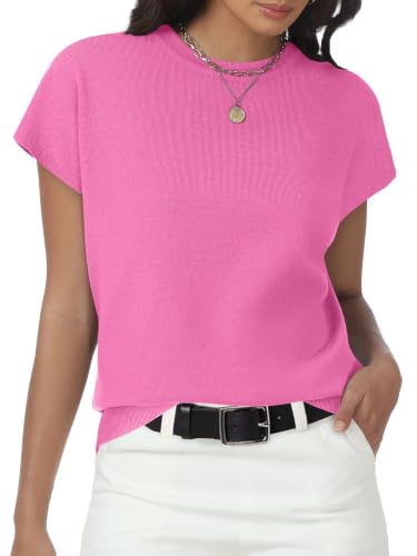 Image of Womens Tops Summer Sweaters Short Sleeve Shirts Dressy Casual Basic Casual Cap Sleeve Tops Beach Vacation Clothes