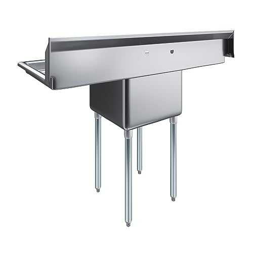 Image of AmGood Stainless Steel Prep & Utility Sink | 304 Stainless Steel | Restaurant, Kitchen, Laundry, Garage | NSF (23 in. x 54 in. | One Bowl | 2 Drainboards)