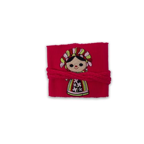 Traditional Mexican Artisanal Waist Belt, pink with lele doll Decorative Embroidery maria4