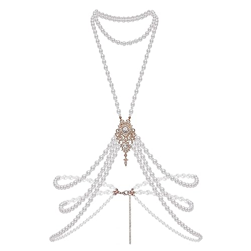 BABEYOND 1920s Pearl Body Chain for Evening Party Gatsby Imitation Pearl Chain for Flapper Costume