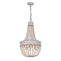 DEARLAN Wood Bead Chandelier Rustic Wooden 3-Lights Farmhouse Chandeliers Island Pendant Lighting Fixtures Retro Ceiling Lights for Dining Room Kitchen Bedroom Foyer D13.75