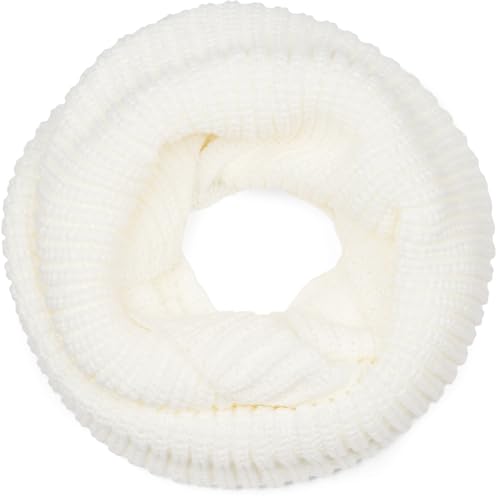 styleBREAKER Unisex Feinstrick Loop Schal einfarbig | Weicher elastischer Winter Schlauchschal in Feinripp Optik | Warmer Strick Loop für Damen und Herren, Weiß