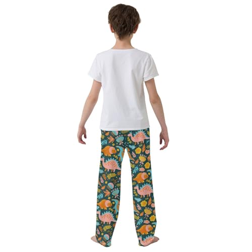 ZZXXB Dinosuar Flowers Boys Long Pants Soft Trousers Elastic Waist Kids Lounge Bottoms with Pockets S-XL3