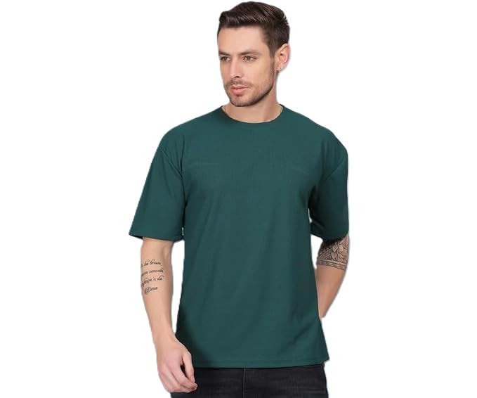 Image of Solid Self Design Oversized Tshirt for Men | Oversize T-Shirts for Men | Men Drop Shoulder Tshirts | Bagy Fit Men Tshirt