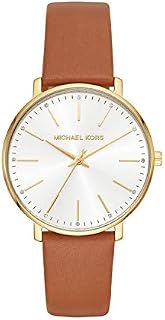 Michael Kors Women's Stainless Steel Quartz Watch with Leather Calfskin Strap, Brown, 18