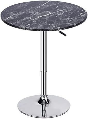 Waktavel Round Marble Bar Table, Adjustable Height Breakfast Coffee Table 360° Swivel Pub Table High Cocktail Counter for Dining Room Kitchen Living Room (Black)