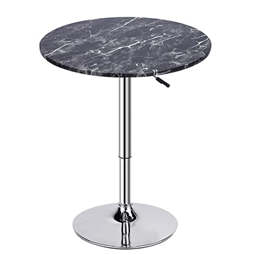 Waktavel Round Marble Bar Table, Adjustable Height Breakfast Coffee Table 360° Swivel Pub Table High Cocktail Counter For Dining Room Kitchen Living Room (Black) #TOP11