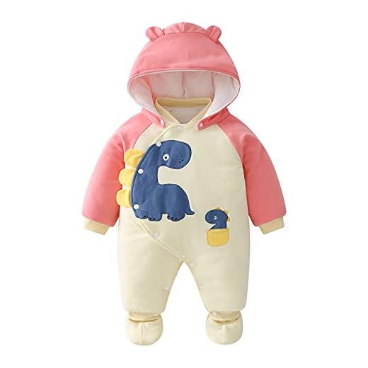 Baby flickor snödräkt sparkdräkt vinterkläder bomull avtagbar hatt med huva fötter varm långärmad rosa söt overall present till nyfödda 9-12 månader