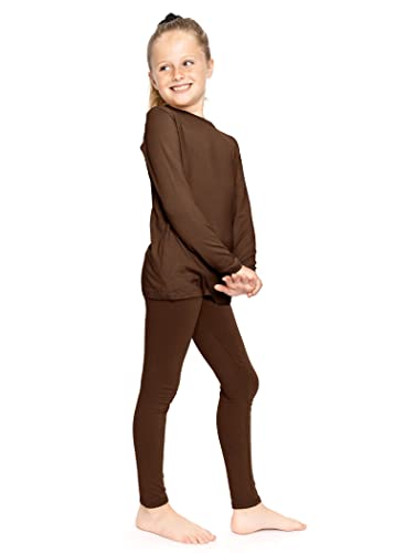 Image of STRETCH IS COMFORT Girls 2 Piece Hoodie Short Sleeve Long Sleeve Crew Neck Top and Leggings Set Kids Thermals Underwear Set