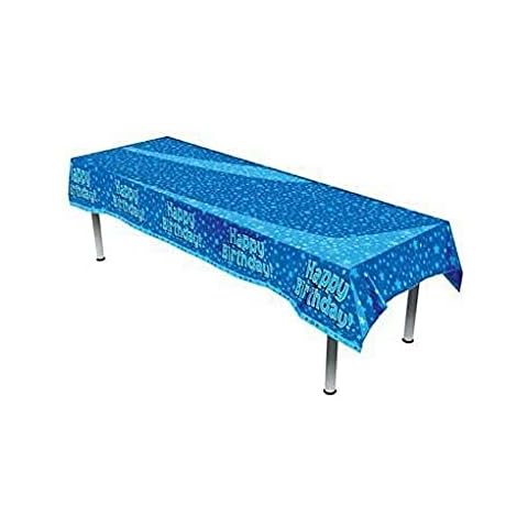 Oaktree Happy Birthday Blue Colourfast Plastic Table Cover 137cm x 2.6m 1pc Cover