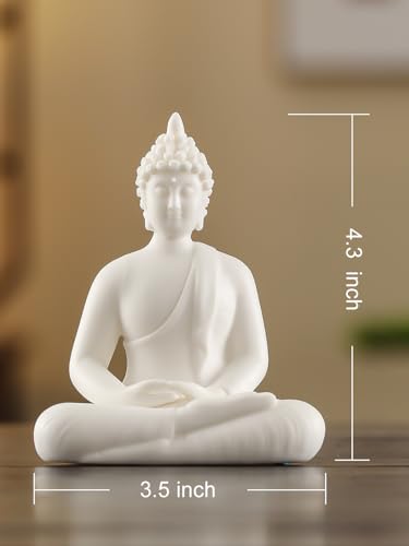 Estatua pequeña de Buda blanca de cerámica 4.3 pulg miniatura 7
