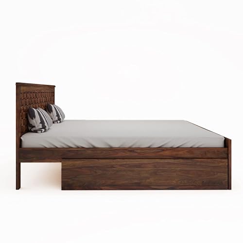 Image of SHRI MINTU'S ART Sheesham Wood Queen Size Bed with Storage | Wooden Double Bed Cot Bed with 2 Drawer Storage for Bedroom | Palang Diamond Design for Hotels | L 208.2 X W 160 X H 106.68, Warm Chestnut
