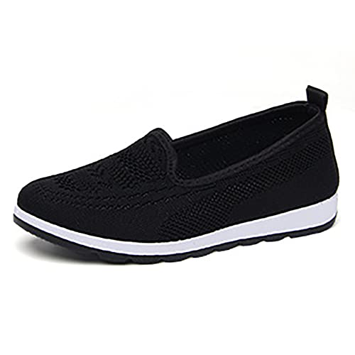 Zapatos planos de punto transpirables y ligeros con suela antideslizante para mujer negro 40