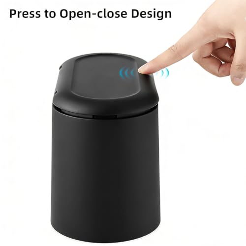 Image of SUBEKYU 0.5 Gal Mini Countertop Trash Can with Lid for Desktop, Small Garbage Can for Office, Tiny Wastebasket, Plastic,Black