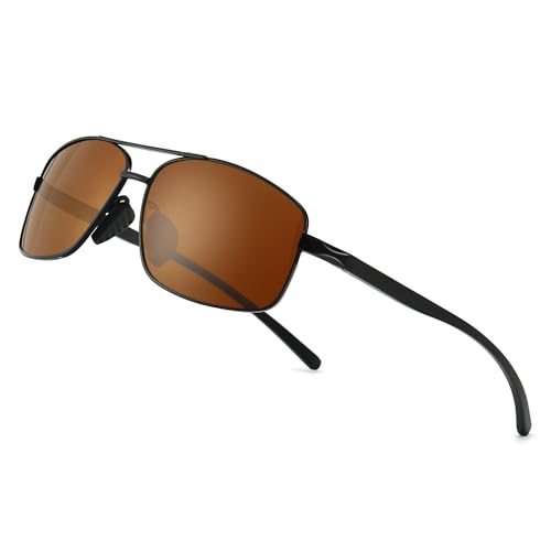 SUNGAIT Rectangular Polarized Sunglasses (Black/Brown)