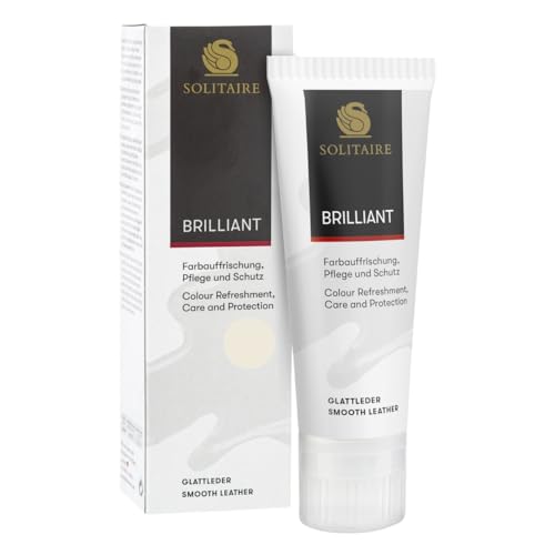 SOLITAIRE Brilliant Schuhcreme Farbe Wollweiß, mit Farbauffrischung für Glattleder und intensive Pflege und leichte Imprägnierung für Schuhe, Taschen, Kleidung, mit Schwammaufträger, 75ml