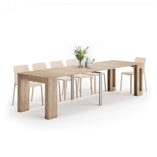 Mobili Fiver, Tavolo Consolle Allungabile con porta prolunghe Easy,45(305) x 90 cm, Quercia, fino a 12 posti, Consolle da Ingresso, Soggiorno, Made in Italy
