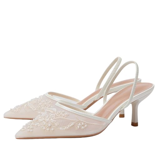 Image of Fashion Mesh Slingback Pumps Shoes for Women Ankle Strap Pointed Toe Pumps