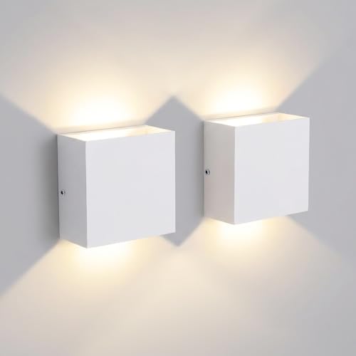 OOWOLF 2 Pezzi Applique parete Interno LED, 6W Caldo 3000K Lampada da Parete Alluminio Quadrata Lampada Muro per Soggiorno Camera da Letto Corridoio Scale Cucina Sala da Pranzo