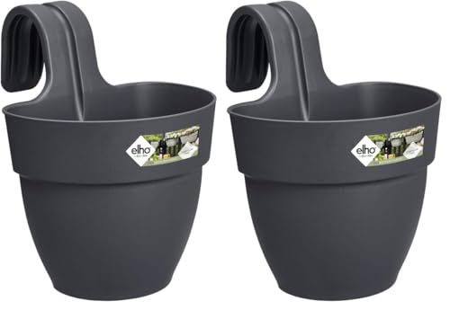 Elho Vibia Campana Easy Hanger S 21 - Planteur pour Balcon & Extérieur - Ø 20.5 x H 26.5 cm - Noir/Anthracite (Lot de 2)