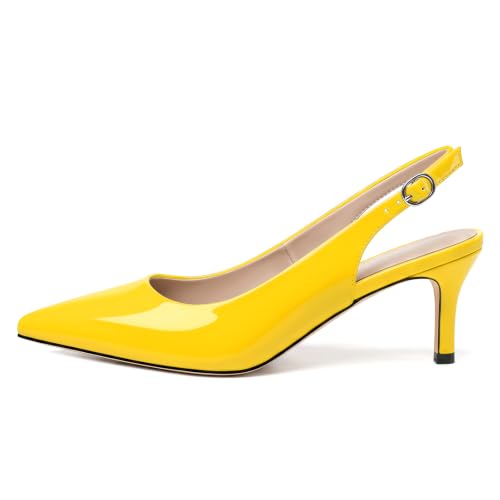 Image of NUMALEO Slingback Heels for Women Pointed Close Toe Kitten Heels Patent Pumps Dress Party Comfy Heeled Sandals Stiletto 2.5 Inch Dress Shoes