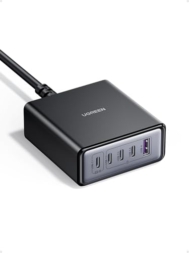 UGREEN Nexode 65W 5-Port USB-C Charging Station GaN Fast Charge Adapter with Multiple Protection Stable Desktop Stand Charger for MacBook Pro/Laptop/iPhone 17/Samsung S25/S24 (2M UK Plug Cord)