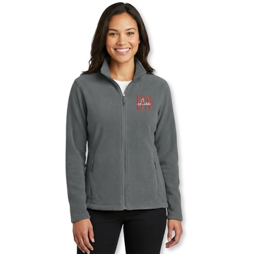 COUPLEHOODIES Custom Nurse Name Embroidered Full Zip Fleece Jacket – Gift for Nurses, Healthcare workers or Medical Staff (Style 4)