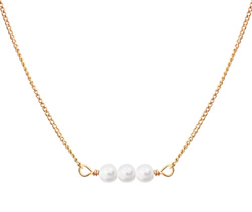 Pearl Necklace for Women | Dainty Necklaces for Women with Three White Pearl Pendant, 14k Gold Dipped | Elegant Pearl Necklace Choker | 14k Dipped Gold Necklace for Women | June Birthstone Necklace