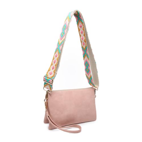 Image of JEN & CO. Izzy Vegan Leather Crossbody Bags Clutch Purses Wristlet Wallet Shoulder Handbag with Guitar Strap for Women